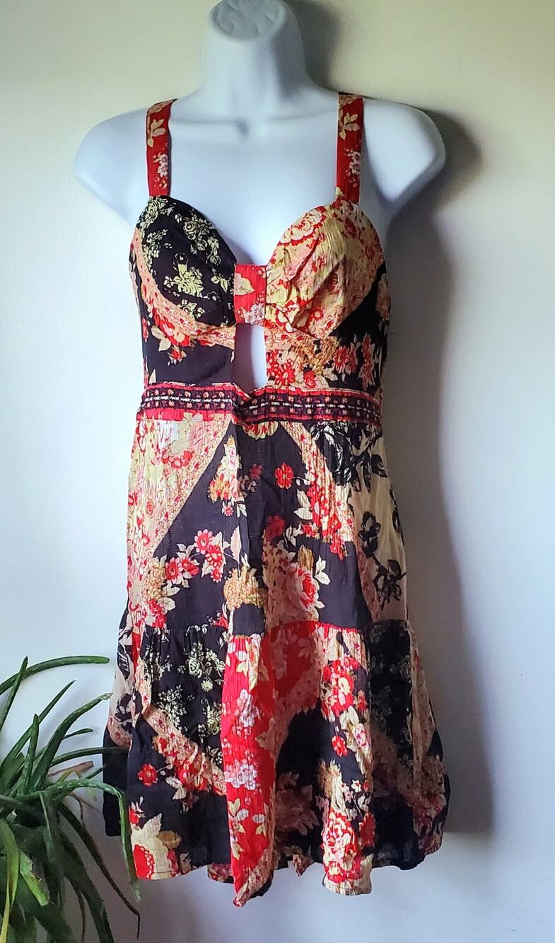 B.O.G. Collective Womens Patchwork CutOut Sleeveless Mini Dress Size S Boho Goth